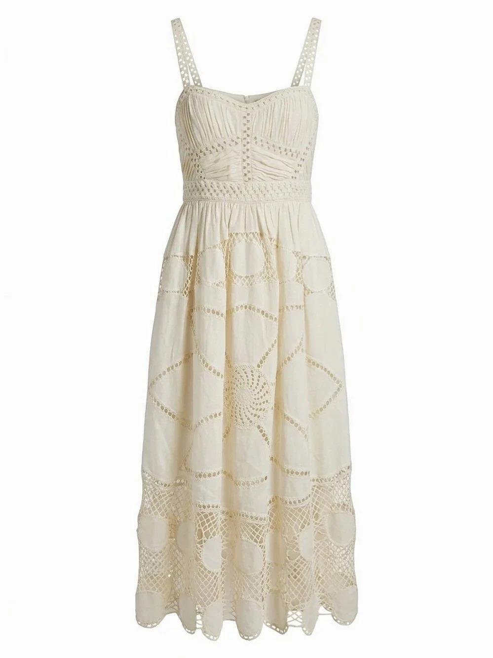 Ulla Johnson cream Eyelet Embroidered Sweetheart Midi Dress